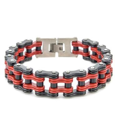 Imagem de LAFATINA Pulseiras masculinas de corrente de elos de bicicleta pesada para o dia dos pais, pulseira masculina de aço inoxidável para bicicleta de 20 cm, Metal, aço inoxidável