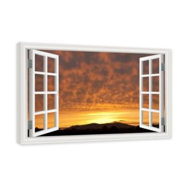 Imagem de PY3H69 Arte de parede em tela de janela aberta, impressão natural em tela. Lindo cenário de céu 18 cm, decoração de parede de paisagem de janela, decoração de casa moderna. Moldura interna 80 x 120 cm