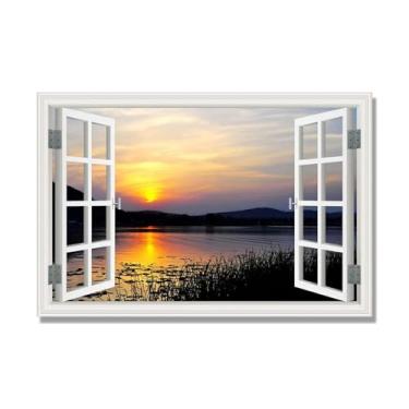 Imagem de PY3H69 Arte de parede em tela de janela aberta, impressão natural em tela. Lindo cenário de montanha 45,7 cm, decoração de parede de paisagem de janela, decoração de casa moderna. 40 x 60 cm-15,7 x