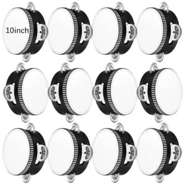 Imagem de Lukmaa Tambor de pandeiro de casamento para adultos, presente de percussão manual, madeira, metal, jingles, instrumento de bateria educacional musical para jogos de festa de casamento na igreja (preto