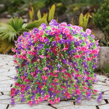 Imagem de Musdoney 2 peças de flores artificiais para pendurar, plantas falsas de glória da manhã, resistentes a UV, para parede, casa, quarto, jardim, casamento, ambientes internos, externos, primavera, verão