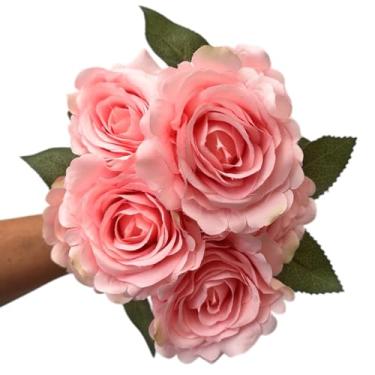 Imagem de Buquê de Rosas Grandes Com 7 Flores Artificiais Decoração (Rosa-claro)