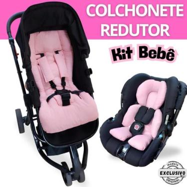 Imagem de Kit Colchonete Carrinho + Redutor Bebê Conforto Almofada Protetor Ninh