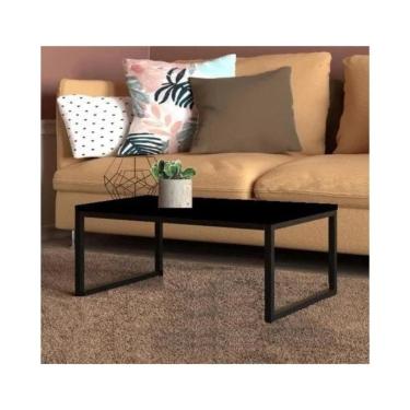 Imagem de Mesa Centro Sala pés de ferro 60x40 Tampo MDF Preto Fosco Carmin