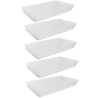 Imagem de Kit 5 Travessas Melamina Brancas 53x32cm Restaurante Buffet Servir Salada Massa Carne
