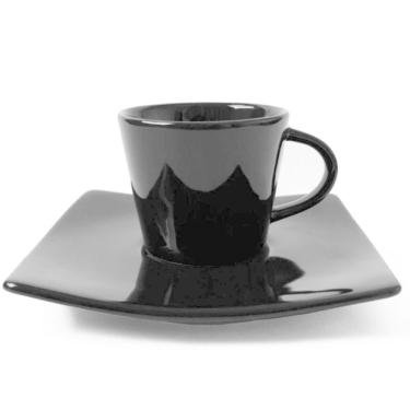 Imagem de Xícara de Café com Pires em Porcelana Germer Preta 90ml Oriental Cafezinho