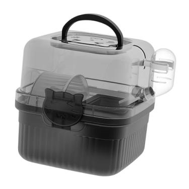 Imagem de IEUDNS Casos da gaiola da gaiola hamster Casa de transporte respirável transparente de animal com garrafa de água e roda de exercícios para rato, Preto
