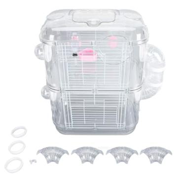 Imagem de Hamster Cage Double Layer Iron Wire Fun Interactive Mice Small Animal Castle House com Garrafa de Água e Rodas Running para Hamsters e Pequenos Animais ABS Iron Wire 42x31x26cm