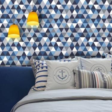 Imagem de Papel de Parede Geométrico Triângulos em tons Cinza e Azul - Inove Pap