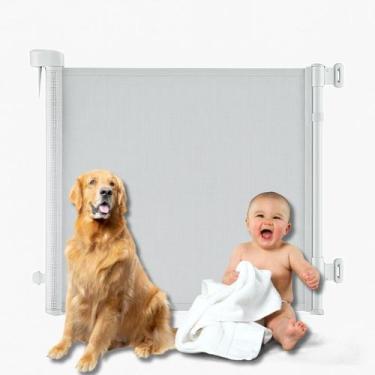 Imagem de Portão Segurança Cercadinho Tela Retrátil Infantil Pet Cães Extensível