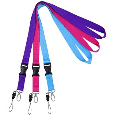 Imagem de Cordão de escritório, Wisdompro de 58 cm de poliéster com fecho oval e fivela removível para telefones, câmera, iPod, USB, chaveiro, crachá com nome de identificação, 3pack(purple, Hot Pink & Light Blue)