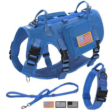 Imagem de Forestpaw Colete tático azul para cães e coleira de treinamento de fácil controle com coleira elástica para cães sem puxão, peitoral militar para cães com mochila para cães médios e grandes (peito 49,5 a 105,4 cm)