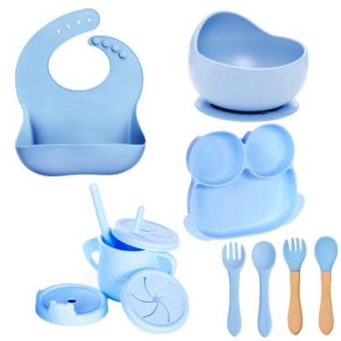 Imagem de Kit 10 Peças Introdução Alimentar Infantil Copo Prato Babador Talheres