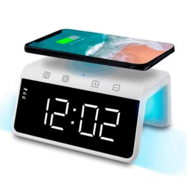 Imagem de Carregador Por Indução Com Relógio Digital e Luz de Led - Fam, Branco