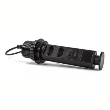 Imagem de Torre Totem 2 Tomadas 1 Usb + 1 Usb-C Turbo Charger Preto - Qtmov