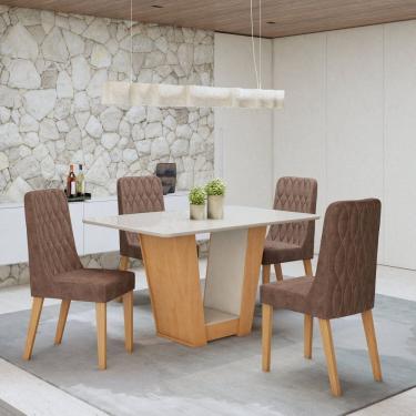 Imagem de Conjunto Sala de Jantar Mesa Apogeu com 4 Cadeiras Luar Amêndoa Clean/Off White/Morano Avelâ