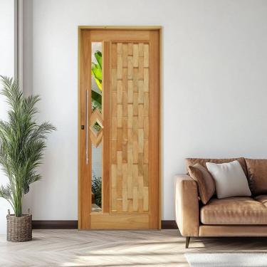 Imagem de Porta Couro em Pé Losango Batente 14 Puxador Tubo 80 CM 82 X 210