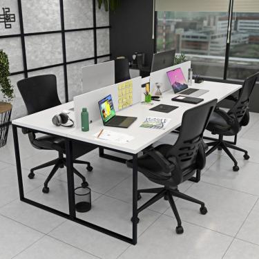 Imagem de Estação de Trabalho Mesa Plataforma Industrial 4 Lugares Office Branco/Preto