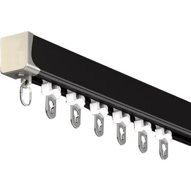 Imagem de Trilho De Cortina Trilho De Cortina único Trilho De Cortina Conjunto De Teto De Alumínio, Divisor De Quarto Sistema De Trilho De Cortina Deslizante Sem Costur, Black, Length-13ft/4m