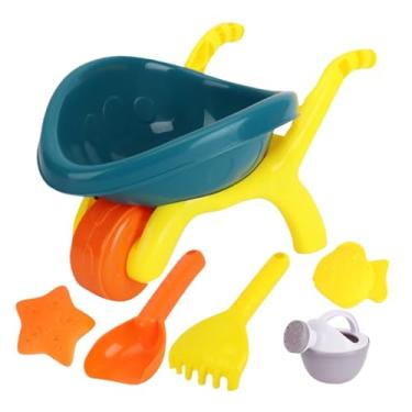 Imagem de YIJU Conjunto de brinquedos de praia para crianças, brinquedos de areia, carrinho de viagem leve e portátil para o verão, pá, ancinho, ferramentas para