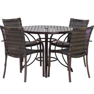 Imagem de Jogo 4 Cadeiras Ascoli e Mesa Tampo Ripado de 1,00m Alumínio para Varanda, Piscina, Jardim