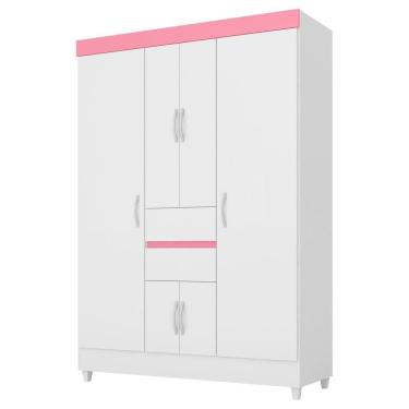 Imagem de Guarda Roupa Casal 6 Portas 2 Gavetas Ecom Ii D02 Branco-rosa-branco - Mpozenato