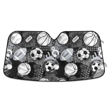 Imagem de Bolas esportivas pretas e brancas para para-brisas bloqueiam raios UV SUV para-sol para para-brisas grande