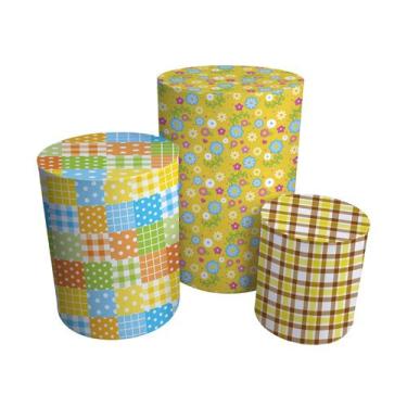 Imagem de Trio Capas Para Cilindro Versátil Festa Junina Flores Fundo Amarelo  C
