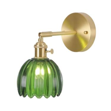 Imagem de NUSRAN Arandelas De Parede Com Fiação, Luminária Vintage Latão Cúpula Vidro Tulipa Verde, Braço Ajustável 180° E Interruptor Liga/Desliga, Ideal Para Quarto Sala Estar, Lâmpadas Inclusas