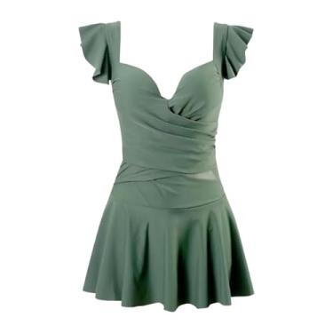 Imagem de Dynwave Maiô feminino com saia, roupa de banho respirável, moda praia, cintura alta, traje de banho para praia, festa, férias, piscina, viagens, spa, Xl