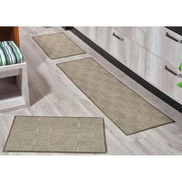 Imagem de Jogo De Tapete Cozinha 3 Peças Antiderrapante Bege Sisal