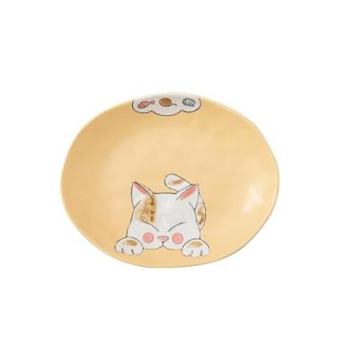 Imagem de Utensílios de mesa em estilo japonês desenhados à mão, criativos, fofos, simples e delicados - prato de 25 cm de profundidade - gato laranja