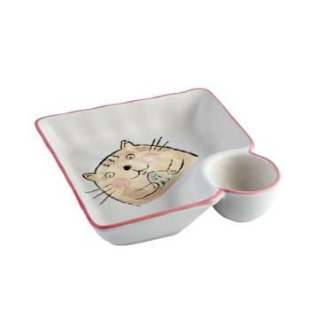 Imagem de Prato quadrado de cerâmica simples e fofo criativo em estilo japonês delicado e fresco - gato koi de borda vermelha
