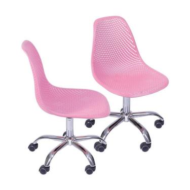 Imagem de Kit 02 Cadeiras Boxbit Colmeia Pp Rosa Base Rodízio