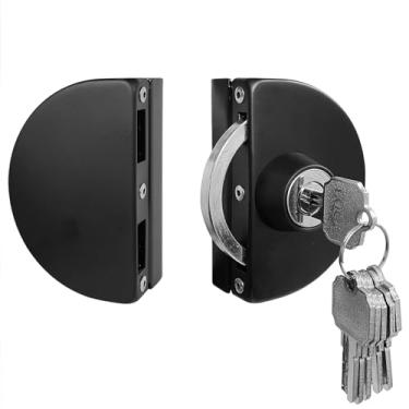 Imagem de Fechadura de porta de vidro duplo deslizante, fechadura de porta única para casa, escritório, sem furadeira, trava de segurança anti-roubo, trava de porta deslizante sem moldura com dobradiça dupla