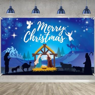 Imagem de Faixa de Natal para decoração de presépio de Jesus, cenário religioso de Natal, azul, grande, sinal de presépio de Jesus para decoração de festa de Natal ao ar livre