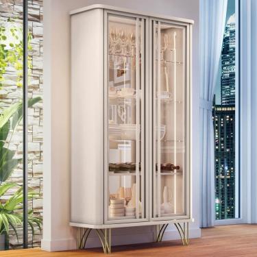 Imagem de Cristaleira De Vidro Com Espelho E Led évora Off White - Hb Móveis