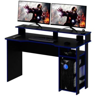 Imagem de Mesa Para Computador Gamer Espaço Para 2 Monitores E Cpu Preto/azul - 