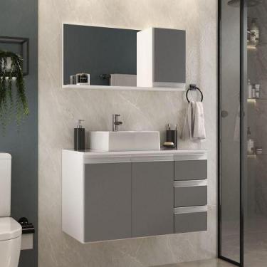 Imagem de Conjunto Gabinete Banheiro Prisma 80cm Gabinete + Cuba + Espelheira Co