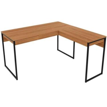 Imagem de Mesa De Canto Para Escritório Em L Angular Com 1 Gaveta Amêndoa/preto 
