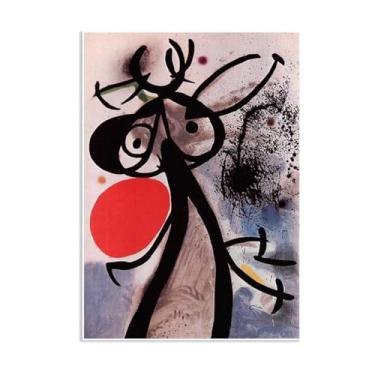 Imagem de SDYJ6GSW Joan Miro Pôster Surrealismo Femme oiseaux devant le soleil Impressão em tela Reproduções de arte de parede de pinturas famosas sala de estar quarto escritório decoração de parede 85 x 60 cm