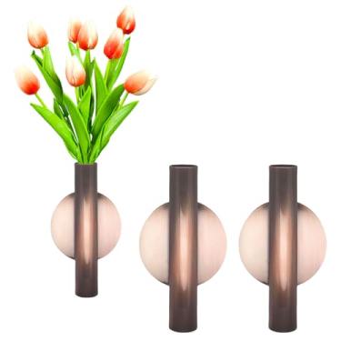 Imagem de Decoração de parede dourada, vaso de parede de plantas, suporte de decoração de tubo de metal usado para exibir flores secas, flores falsas, também adequado para decoração memorial de lápide (2 peças