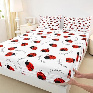 Imagem de Jogo de cama solteiro fofo joaninha preta, joaninha, besouro, inseto, decoração de quarto de meninas, meninos, geométrico, bolinhas, rústico, casa de fazenda, 1 fronha (não plana)