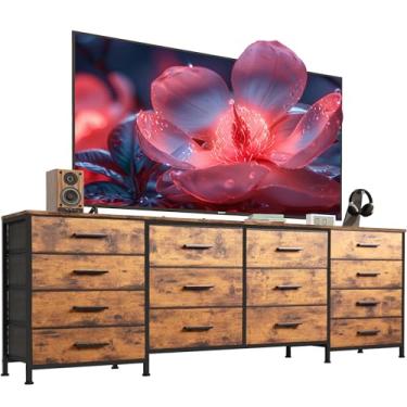 Imagem de EKNKOZY Suporte de TV com 14 gavetas, cômoda de 177 cm de comprimento para TV de até 203 cm, cômoda larga de tecido para quarto, suporte de TV de centro de entretenimento com gavetas profundas