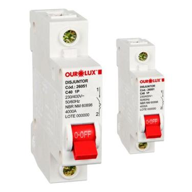 Imagem de 2 Disjuntor Ourolux Monopolar Termomagnético 40A Curva C