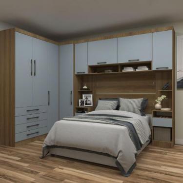 Imagem de Quarto Modulado Casal de Canto 6 Peças 8 Portas 4 Gavetas Paris Lucian