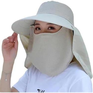 Imagem de Balde Chapéu Mulheres Aba Larga Máscara Facial Sol Chapéu Destacável Pescoço Rosto Flap Rabo De Cavalo Viseira Chapéu Jardim Pesca Caminhadas, 18, A