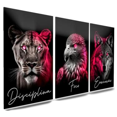 Imagem de Kit 3 Quadro Decorativo Sala Quarto Leão Águia Lobo Motivacional Disciplina Foco Execução (08)