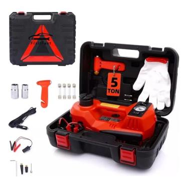 Imagem de FINYQBET Macaco Hidráulico Elétrico 12V 5 Toneladas - Kit Portátil com Bomba de Ar 150PSI, Iluminação LED - Para Carros SUV/Sedan e Emergência, Faixa de Elevação de 15 a 45 cm