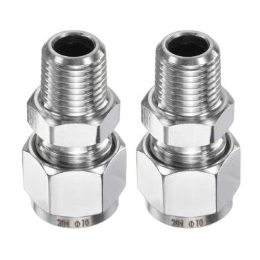 Imagem de HARFINGTON 2 peças de encaixe de compressão tubo de 10 mm OD x 1/10.2 cm NPT rosca macho aço inoxidável adaptador de acoplador reto tubo de compressão conector de encaixe de tubo para óleo gás água